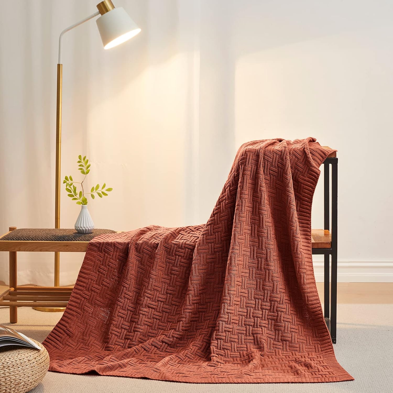 Barleyfield 50x60 Throw Blanket, Soft Cozy Acrylic Throw Blanket, Burnt Orange