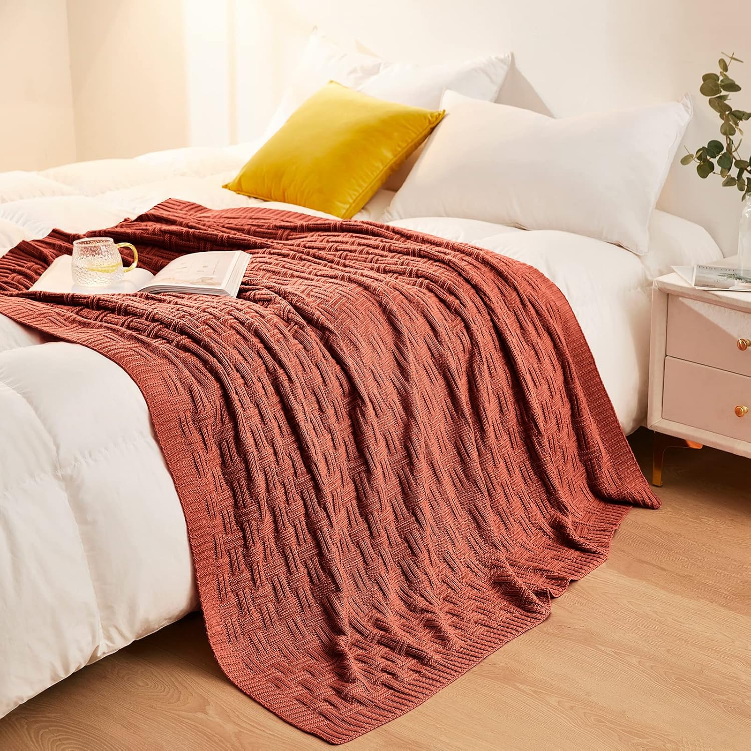 Barleyfield 50x60 Throw Blanket, Soft Cozy Acrylic Throw Blanket, Burnt Orange