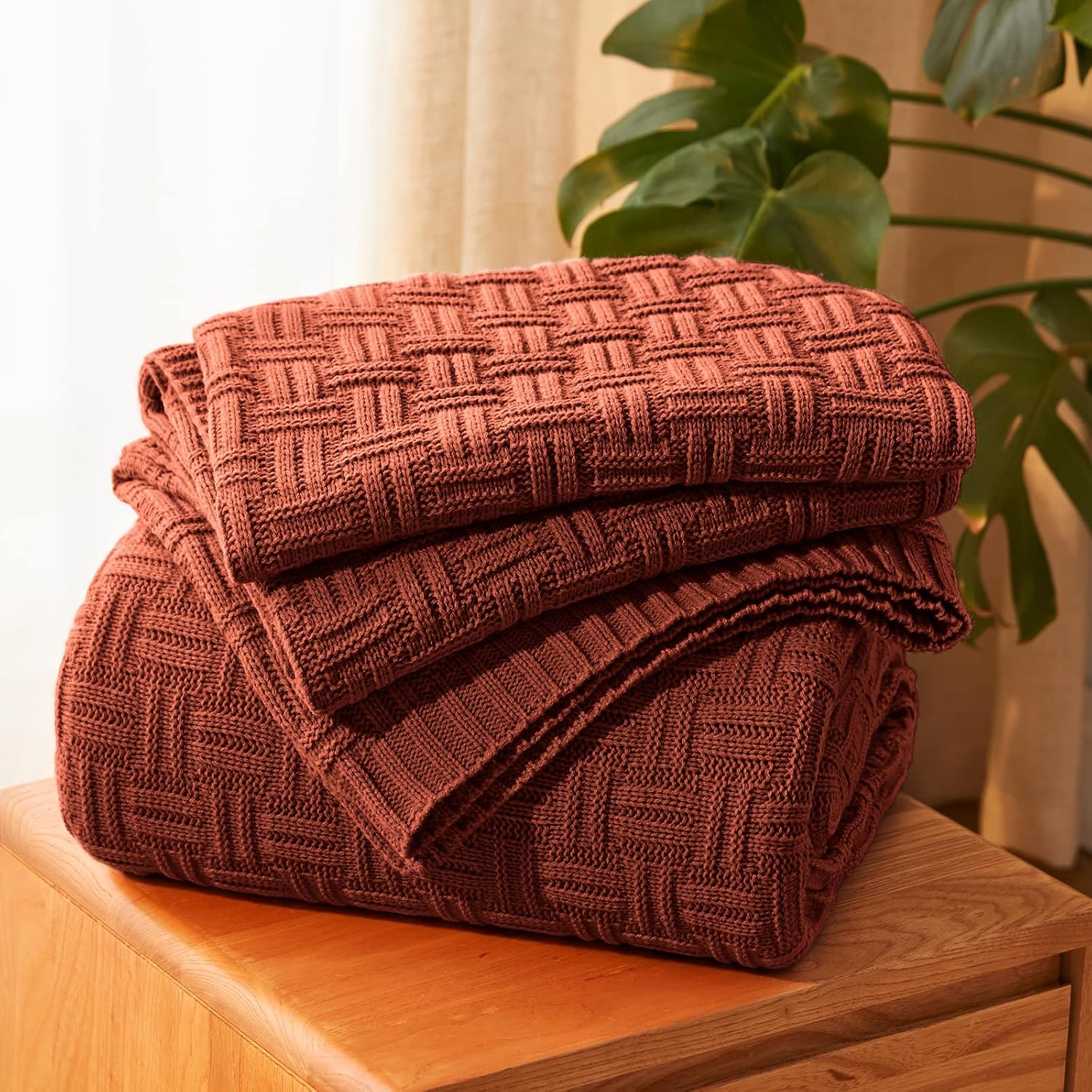 Barleyfield 50x60 Throw Blanket, Soft Cozy Acrylic Throw Blanket, Burnt Orange