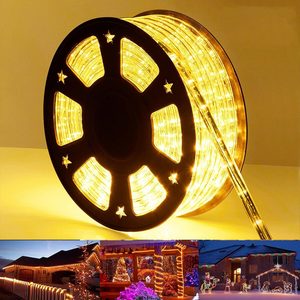 Copperlyn 50ft 360 LED Rope Lights Outdoor, Connectable and Flexible Tube Lights with 8 Modes, Warm White
