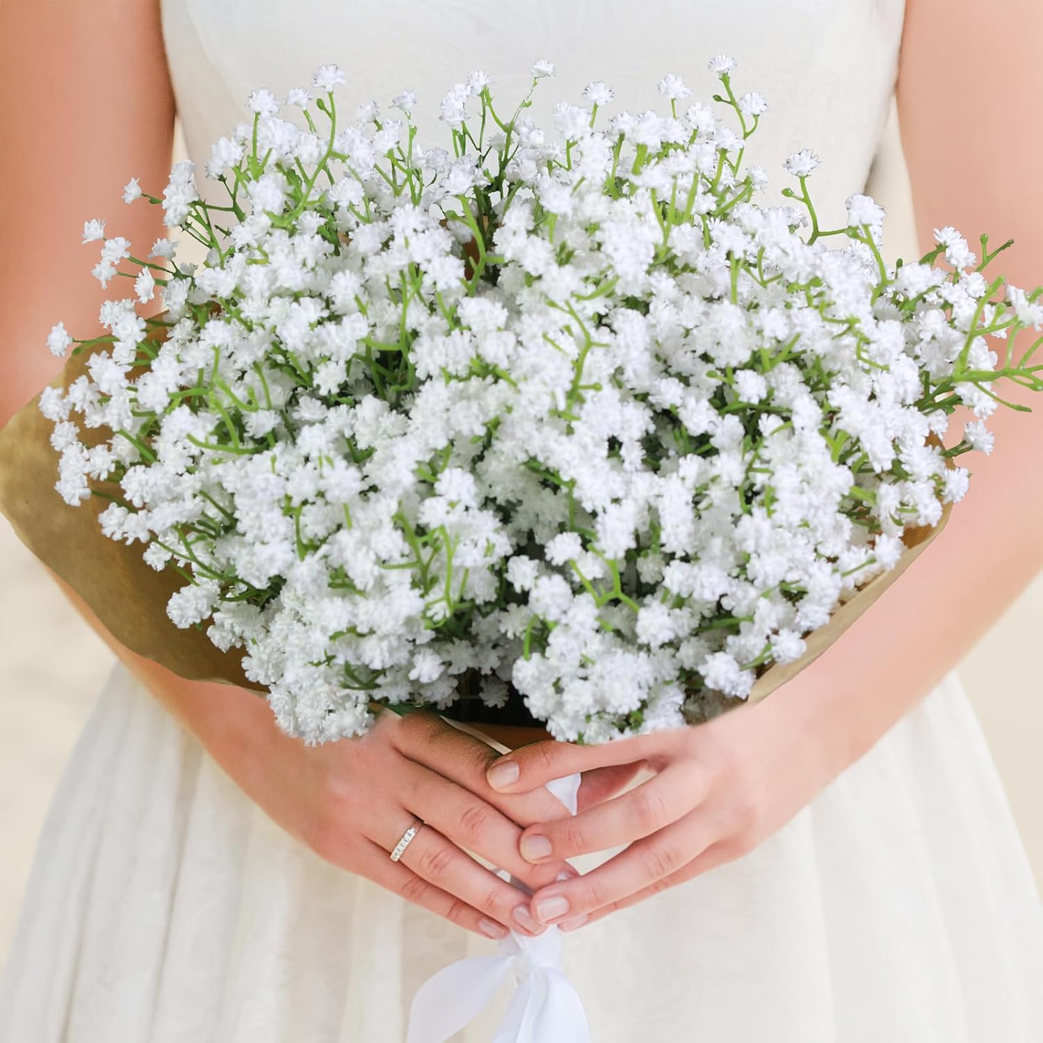 Barleyfield 15 Pack Real Touch Artificial Baby's Breath Flowers - 21" Bendable Stems for Wedding Bouquets, Home Centerpieces & Outdoor Decor, White