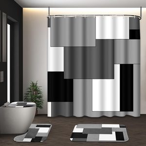 Aldernest Bathroom Sets with Shower Curtain and Rugs, Set of 4, Checkered, 1.5 pounds, 72"W x 72"L (Pack of 4), Abstract Geometric Grey