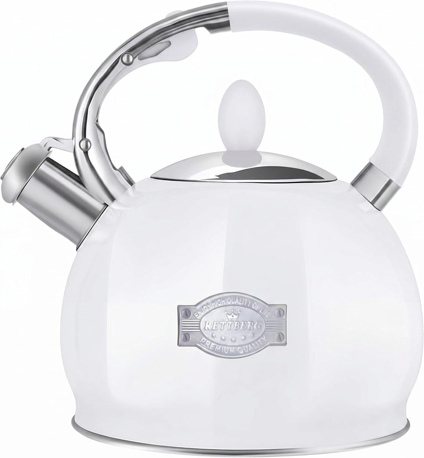 Barleyfield Tea Kettle Stovetop, 2.64 Quart Food Grade Steel Whistling Tea Pot White, 0.93 kg