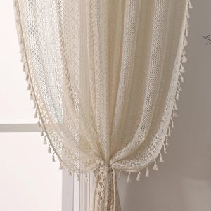 Aldernest Boho Crochet Curtains for Living Room Lace Curtains 84 Inches Long 2 Panel, 1.5 pounds, Beige