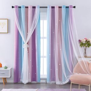 Ashenby Blackout Curtains for Girls Bedroom Decor Pink Kids Rainbow Curtains, 34"W x 63"L (Pack of 2), Pink/Purple