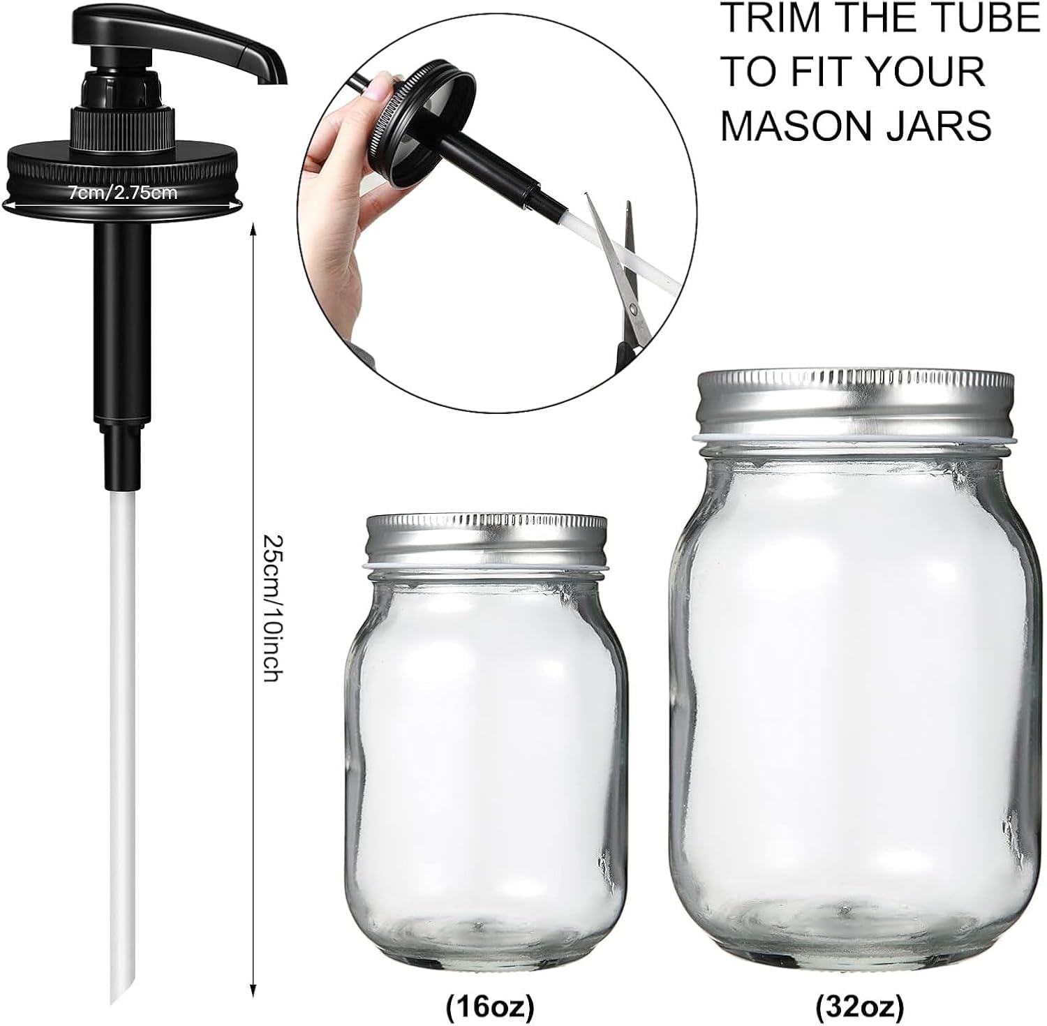Aldernest 4 Pcs Mason Jar Syrup Dispenser Pump Lids for 16 oz Mouth Jars, White