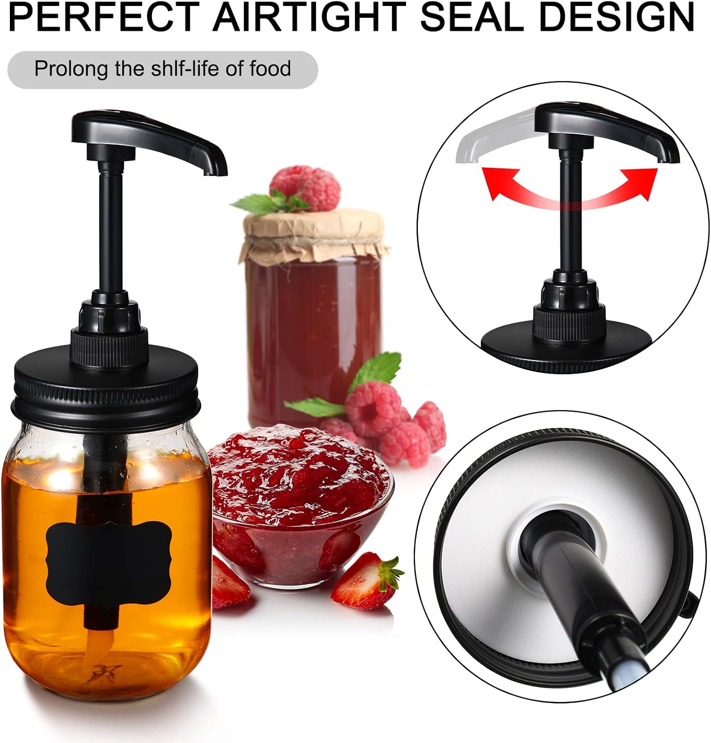 Aldernest 4 Pcs Mason Jar Syrup Dispenser Pump Lids for 16 oz Mouth Jars, White