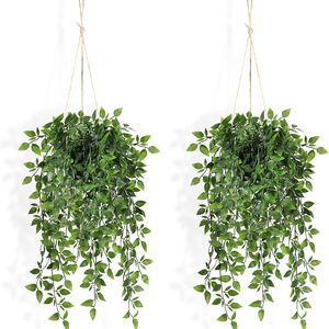 Aldernest Fake Hanging Plants Indoor - 2 Pack Faux Greenery Plant for Home Decor, 16 ounces