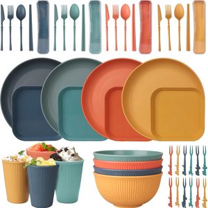 Ashenby 48 Pcs Dinnerware Sets, Unbreakable Plates and Bowls Sets