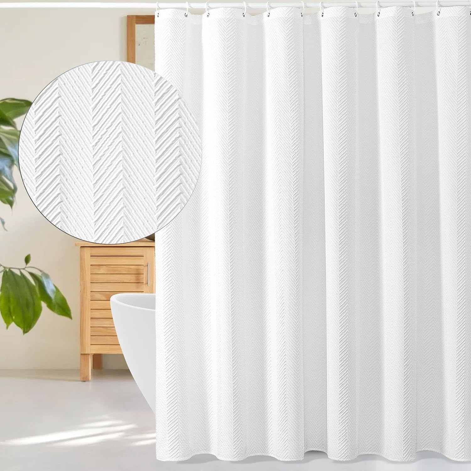 Barleyfield White Shower Curtain for Bathroom, Farmhouse Bath Curtain 72x72, 11.2 ounces