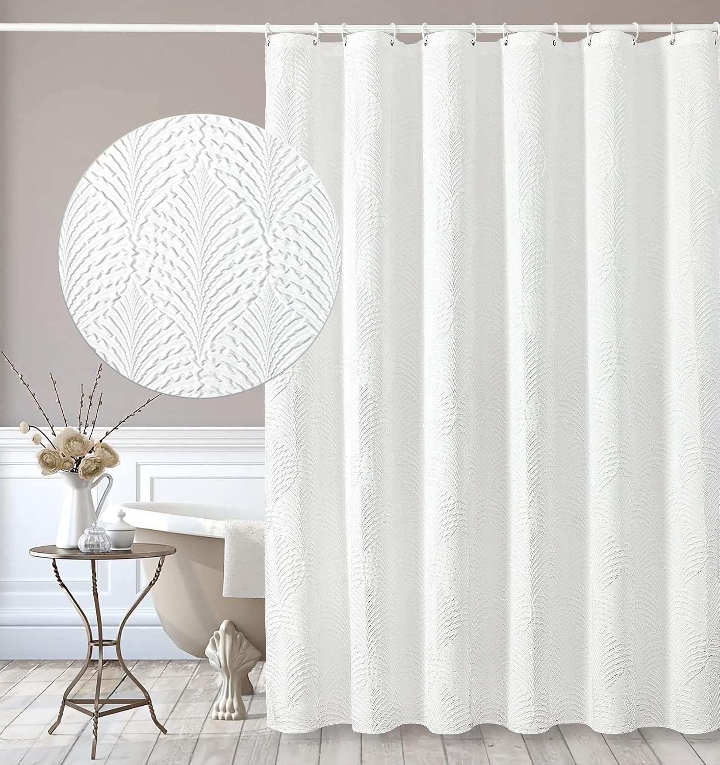 Barleyfield White Shower Curtain for Bathroom, Farmhouse Bath Curtain 72x72, 11.2 ounces