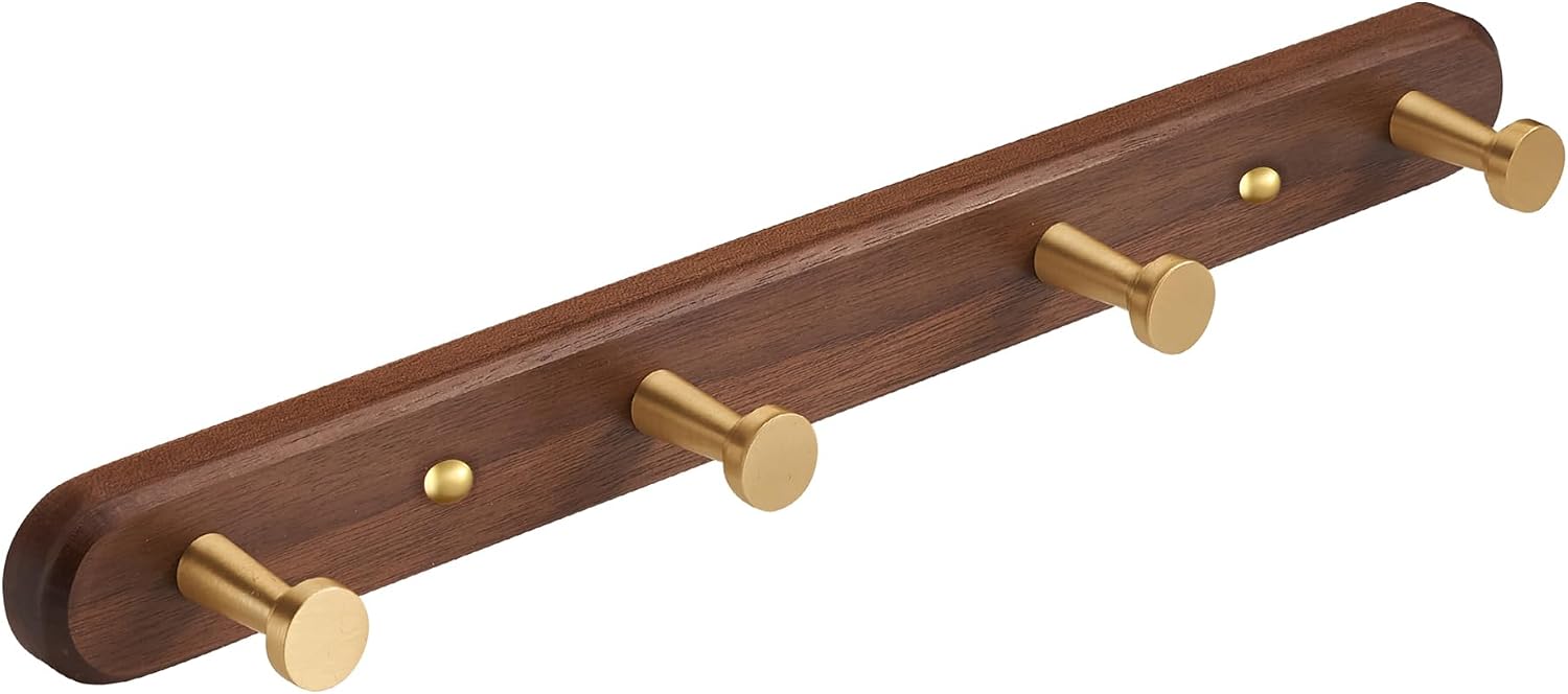 Cedarmoss Wall Mounted Coat Rack, Metal Wood with 4 Hooks, 0.27 kg, Bronze