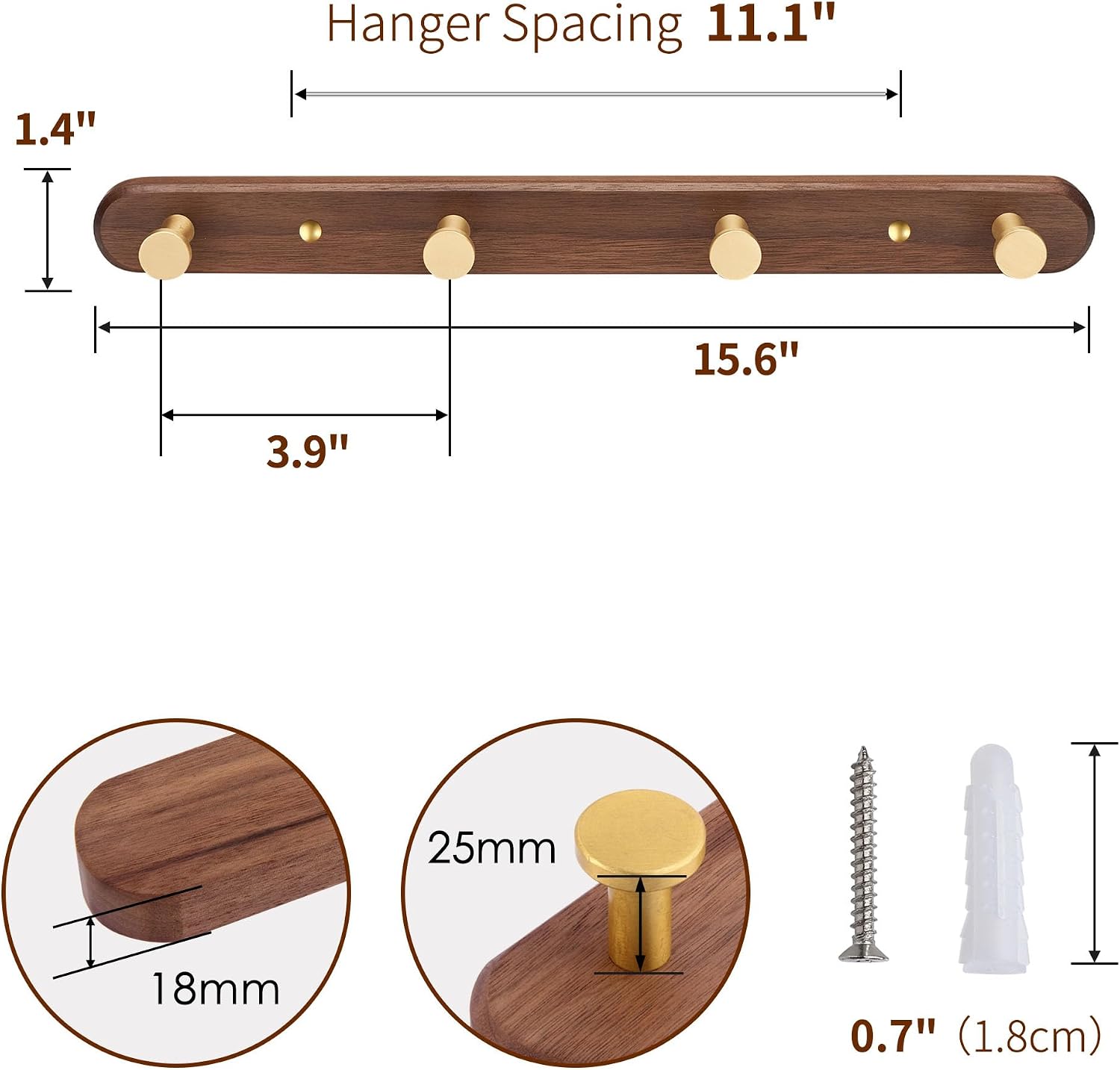 Cedarmoss Wall Mounted Coat Rack, Metal Wood with 4 Hooks, 0.27 kg, Bronze