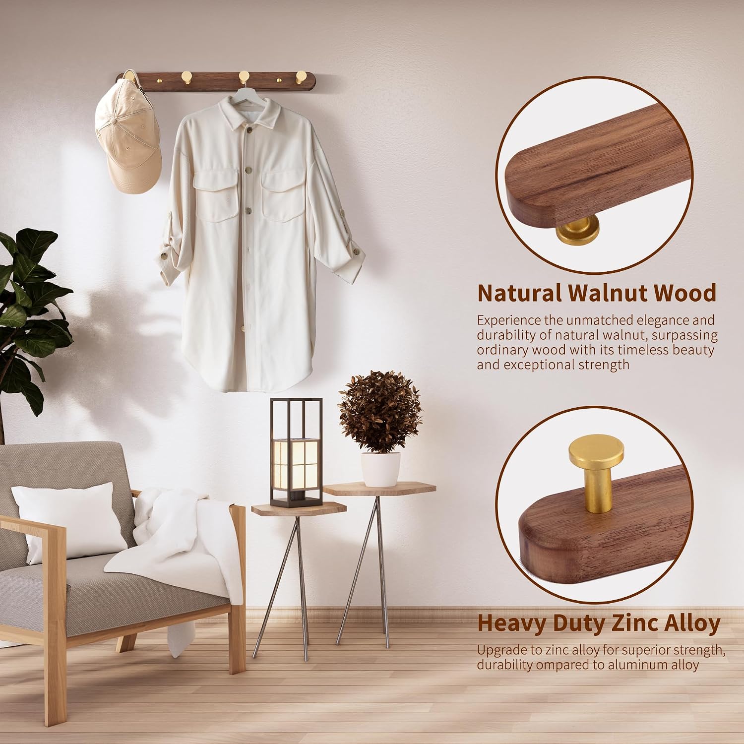 Cedarmoss Wall Mounted Coat Rack, Metal Wood with 4 Hooks, 0.27 kg, Bronze