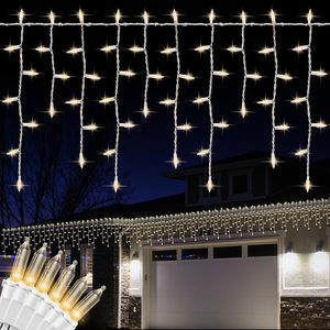 Lintonhome 6.2FT 100 Clear Icicle Lights, White Wire, MINI-Clear-White Wire