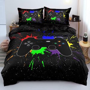Aldernest Game Bedding Set for Boys Kids Gamepad Duvet Cover with 2 Pillowcases Gamer Bedroom Decor Black Bed Set 3pcs,Twin Size