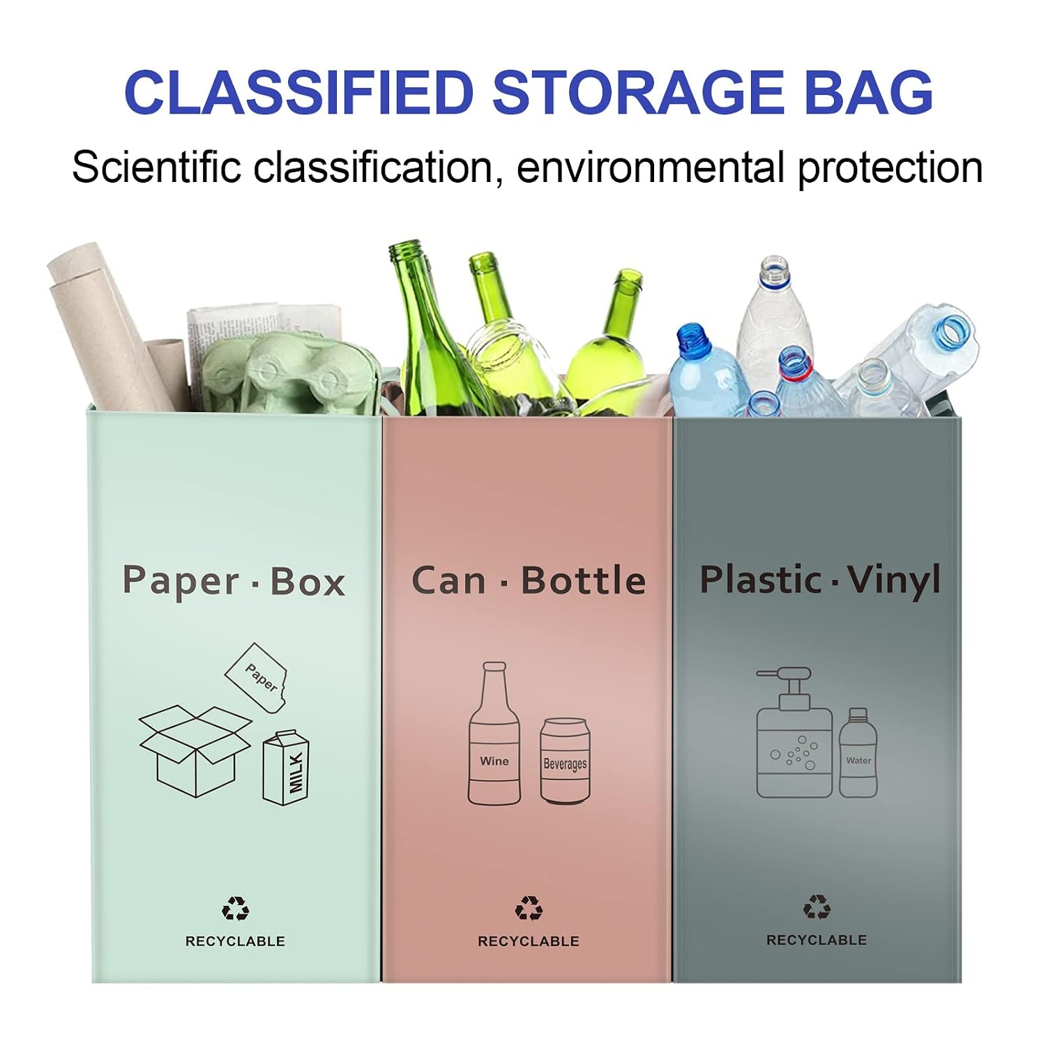 Aldernest Separate Recycling Bin for Kitchen Home - Indoor Recycle Bins Waste Trash Sorting Bins, Reusable Waterproof Affordable Recycle Bags