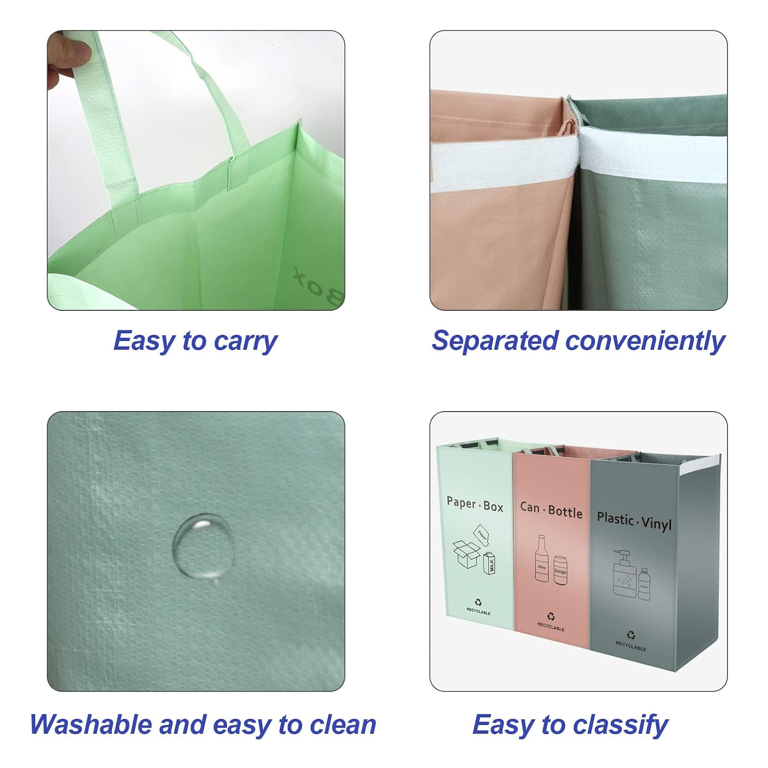 Aldernest Separate Recycling Bin for Kitchen Home - Indoor Recycle Bins Waste Trash Sorting Bins, Reusable Waterproof Affordable Recycle Bags
