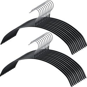 Barleyfield 20 Pack Black Super Grippy Slip-Reducing Contour Shirt Hangers, 16.5" x 7.75"