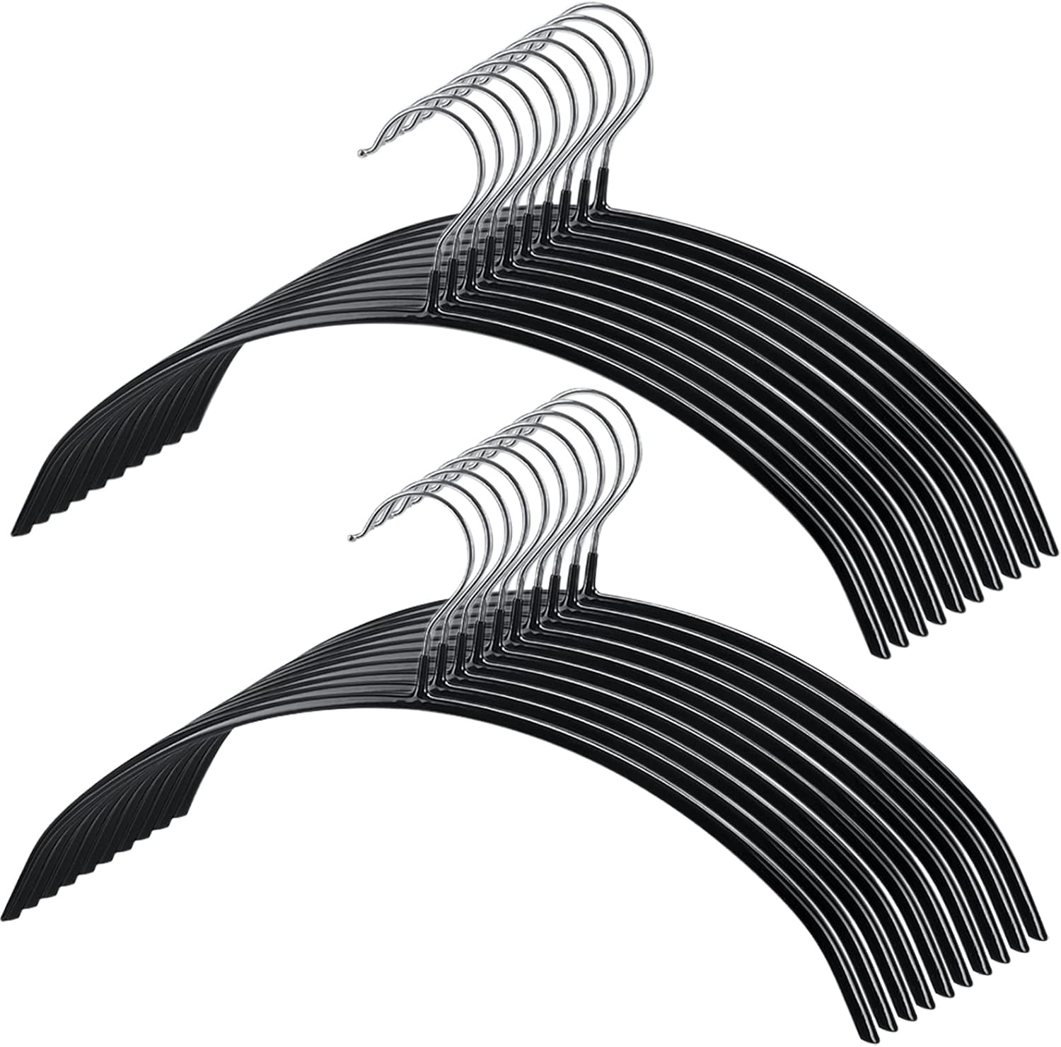Barleyfield 20 Pack Black Super Grippy Slip-Reducing Contour Shirt Hangers, 16.5" x 7.75"