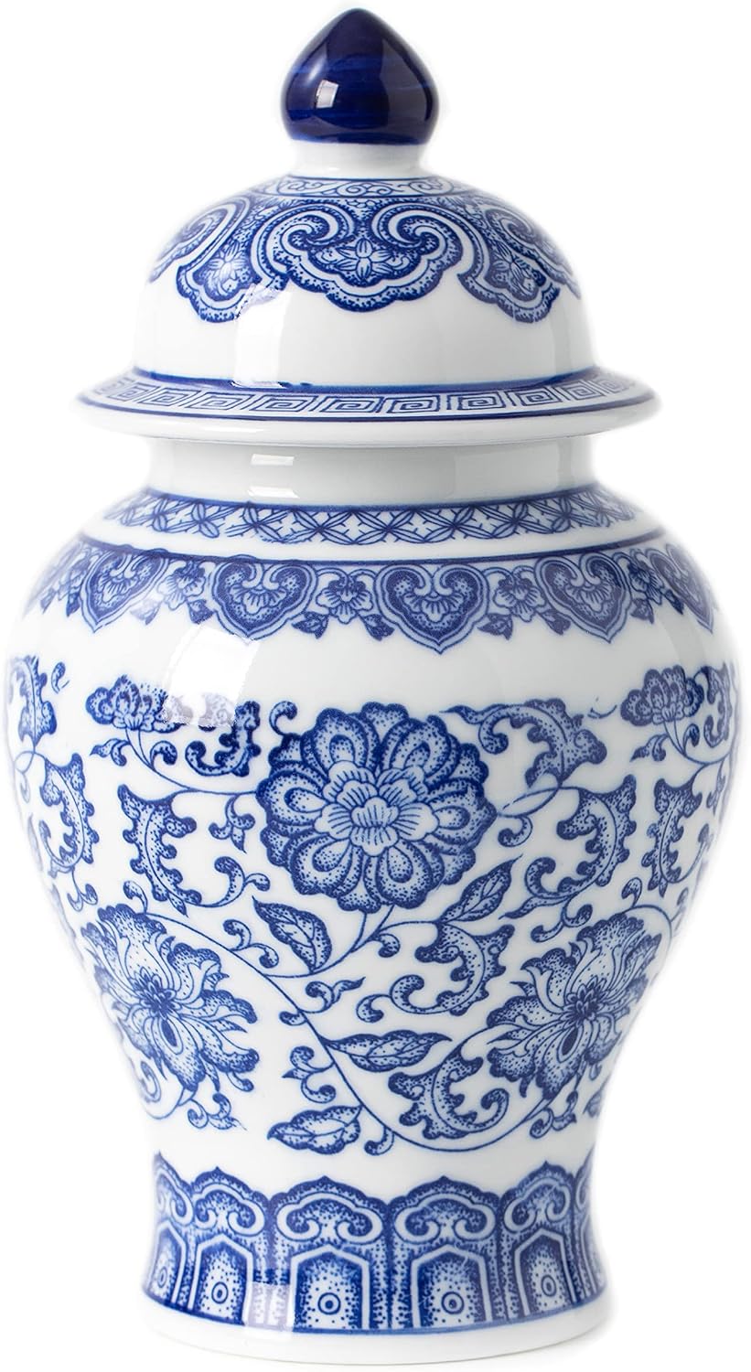 Aldernest Blue and White Ginger Jar, Ceramic Chinoiserie Decorative Jars for Home, 0.94 kg, Blue, white