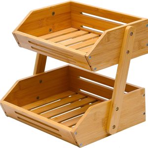 Ashenby 2-Tier Bamboo Fruit Basket - 11" Tall Kitchen Countertop Stand, 240 g, Natural