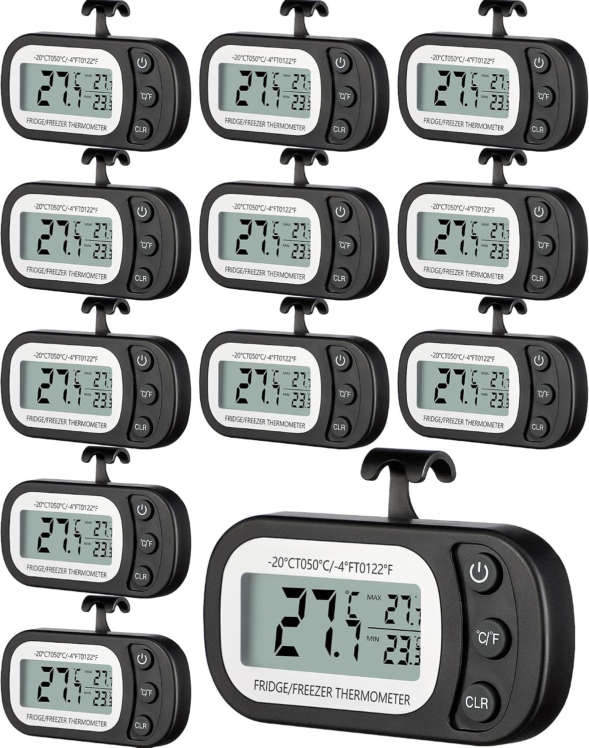 Ashenby 4 Pcs Black Fridge Thermometer Refrigerator, Button, 12 Count