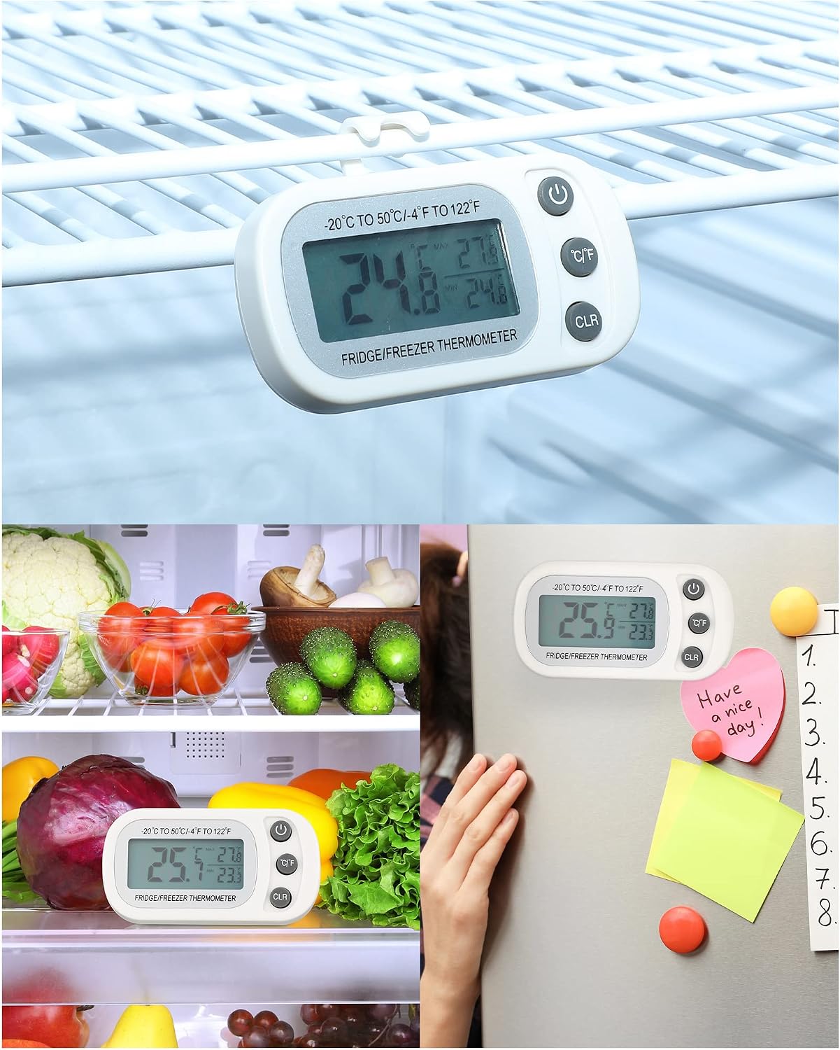 Ashenby 4 Pcs White Fridge Thermometer Refrigerator, Button, 7.52 ounces, 12 Count