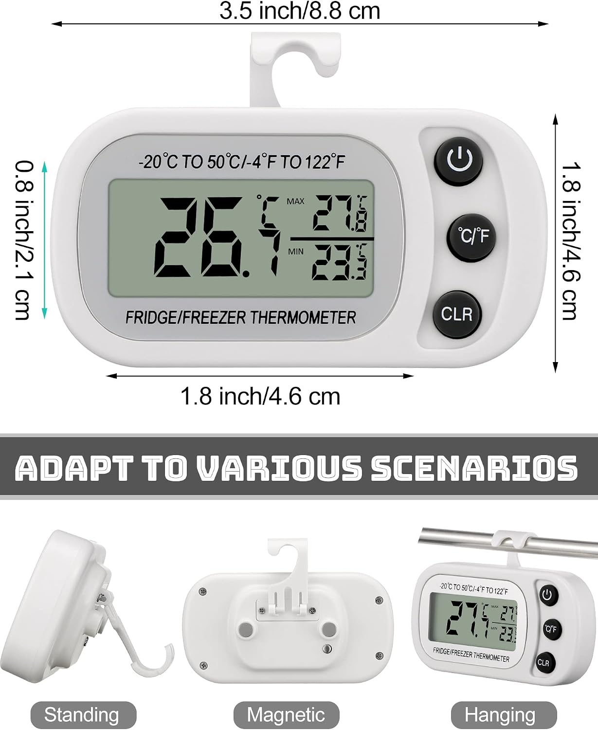 Ashenby 4 Pcs White Fridge Thermometer Refrigerator, Button, 7.52 ounces, 12 Count