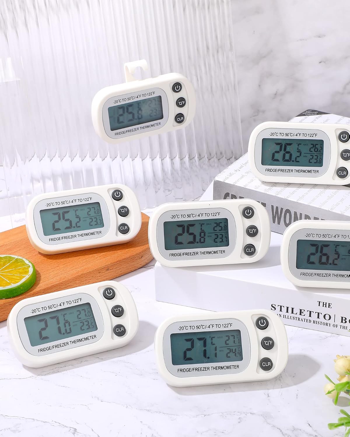 Ashenby 4 Pcs White Fridge Thermometer Refrigerator, Button, 7.52 ounces, 12 Count