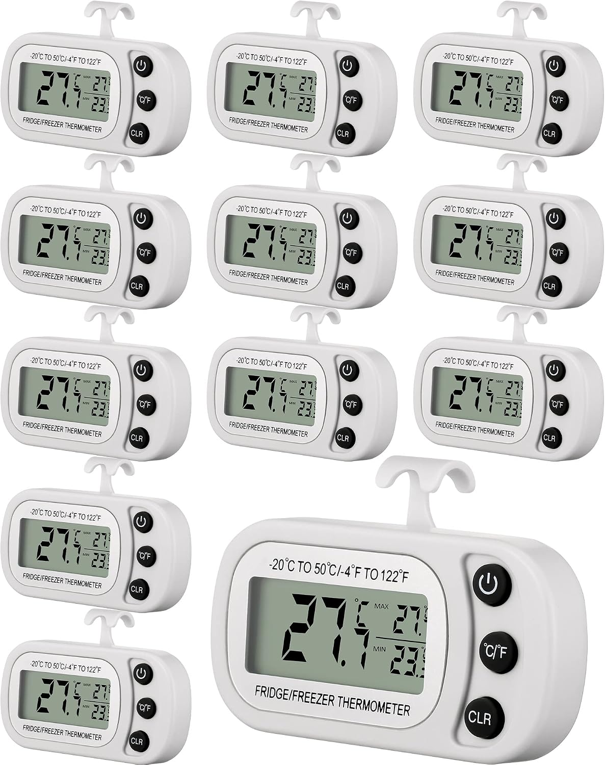 Ashenby 4 Pcs White Fridge Thermometer Refrigerator, Button, 7.52 ounces, 12 Count