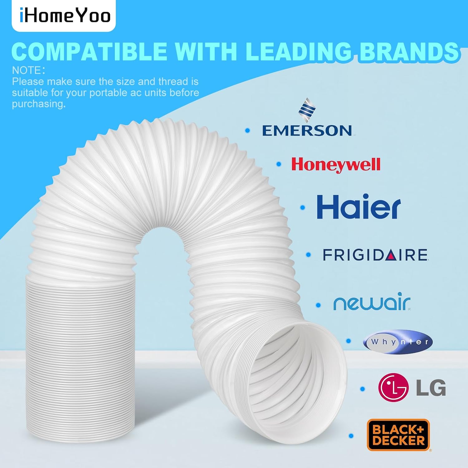 Aldernest 5 Inch Portable AC Air Conditioner Hose Anti-Clockwise Thread & Length up to 80" Support Counter-Clockwise Thread