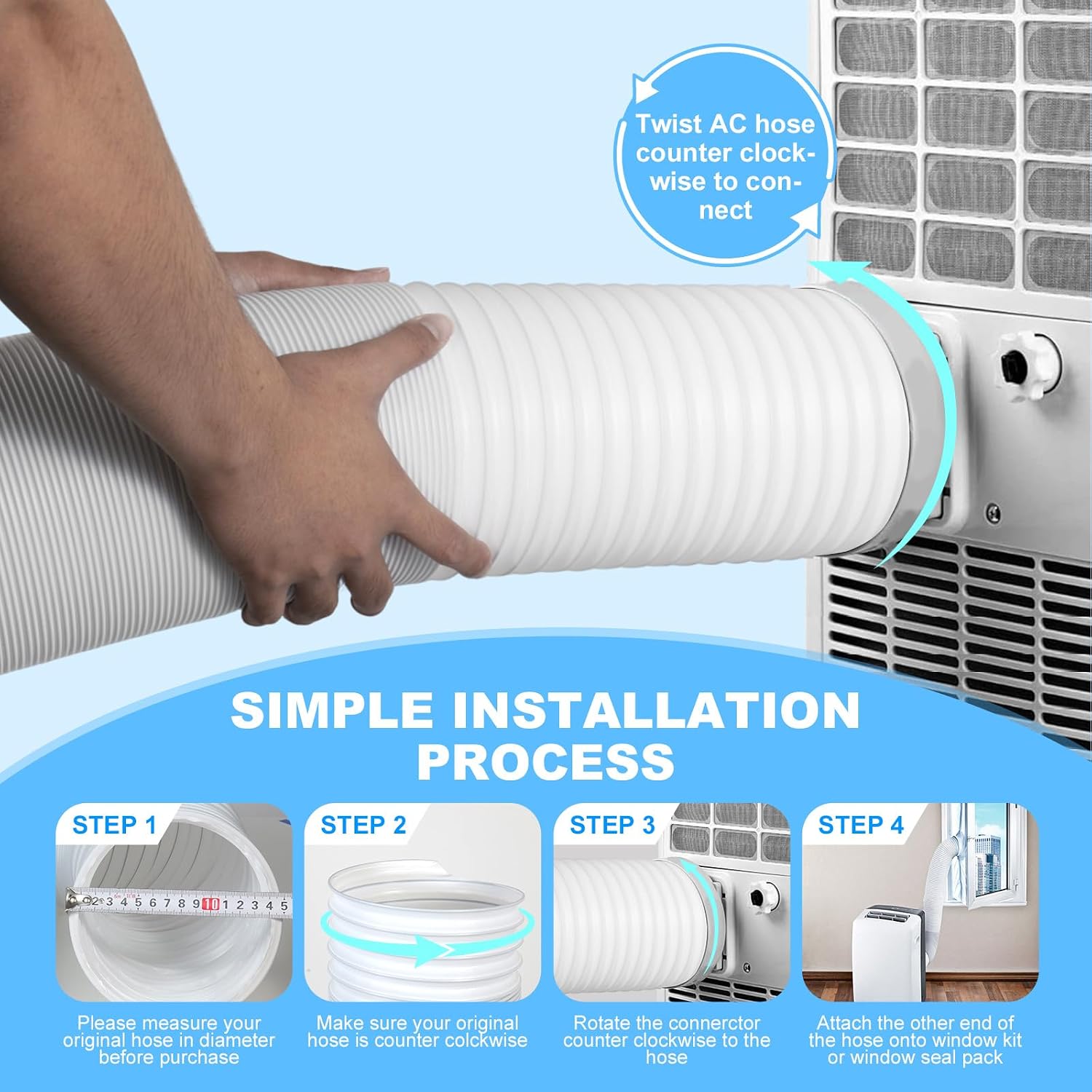 Aldernest 5 Inch Portable AC Air Conditioner Hose Anti-Clockwise Thread & Length up to 80" Support Counter-Clockwise Thread