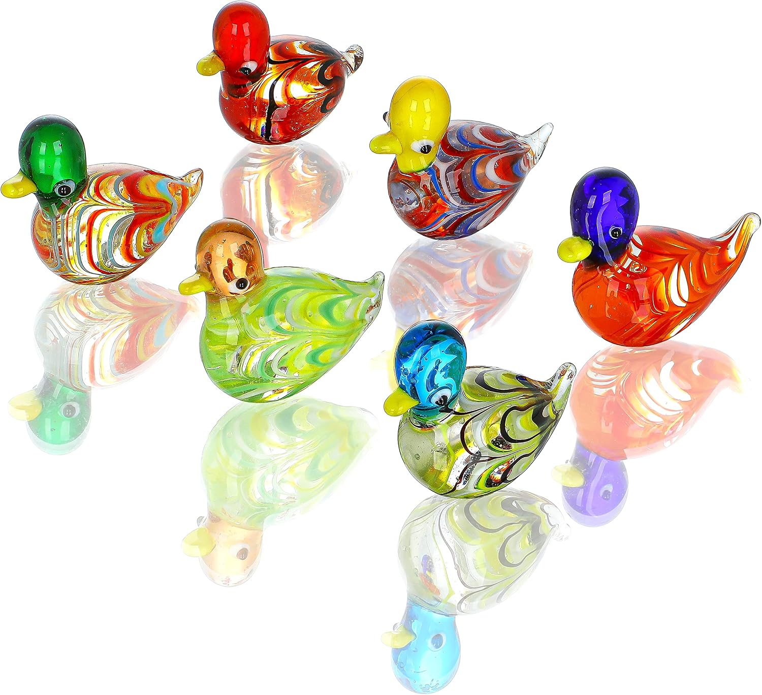 Oakmere 6pcs 1.5'' Mini Blown Glass Mandarin Ducks Figurines Collectible, Colorful, 3.2 ounces