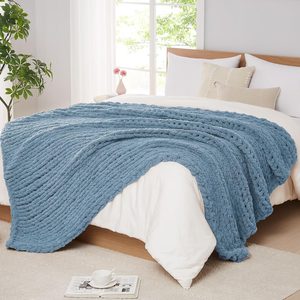 Ashenby Chunky Knit Throw Blanket for Couch, 50 x 60 Inches, Airy Blue, 1.9 kg