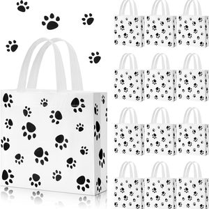 Ashenby 20 Pcs Paw Print Dog Gift Bags Non Woven Tote, 9.8 x 8.7 x 3.1 inches, Black, White