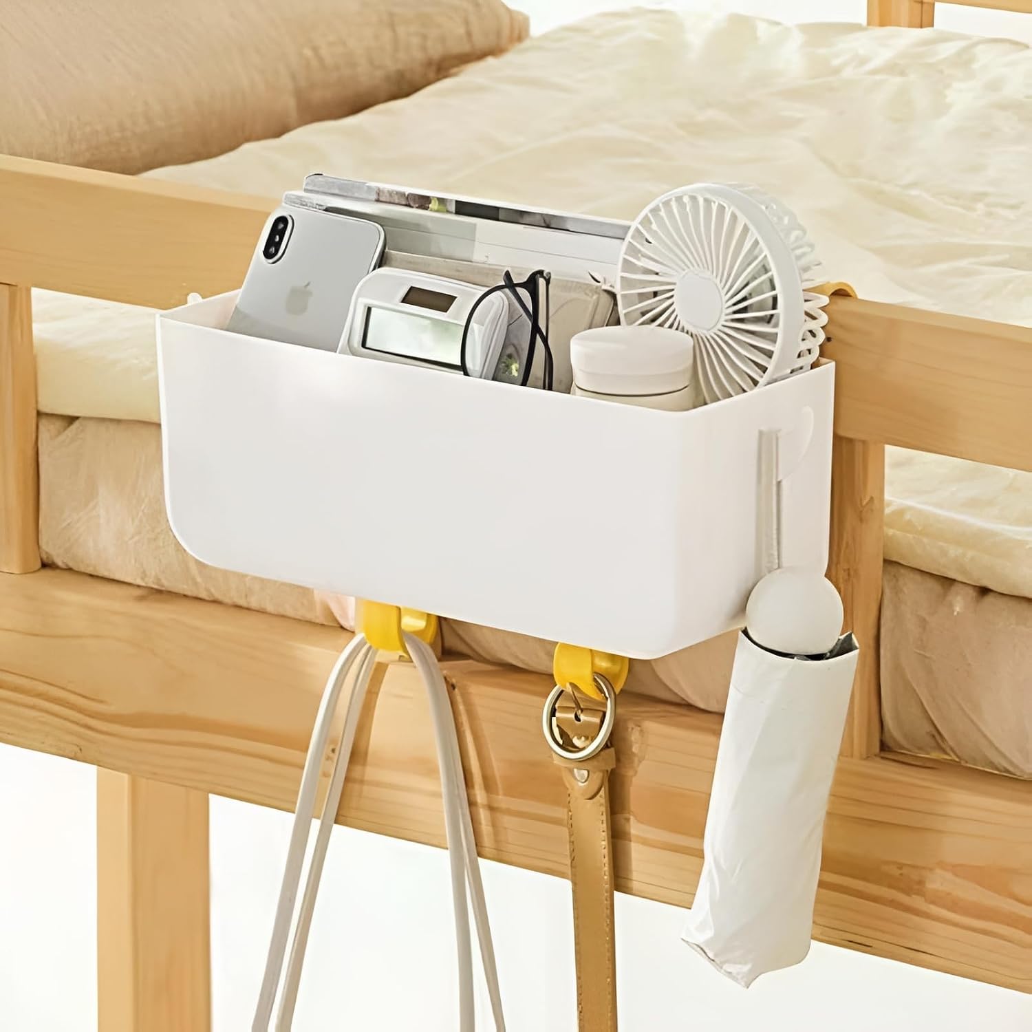 Tanglewick Bunk Bed Shelf for Top Bunk Bedside Shelf Accessories for Kids Bunk Bed Caddy with Hooks for Bed Rail, 8 ounces, White