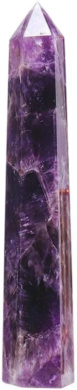 Aldernest Amethyst Large Crystal Tower Natural Dream 5.9"-6.3" 6 Faceted Single Point Chakra Healing Crystal Wand Energy Meditation Stone Home Decor