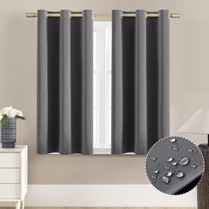 Aldernest Bathroom Curtains Window, Waterproof 48 Inch Lengh Blackout Short Curtains for Windows, 1.3 pounds, 36"W x 48"L (Pack of 2), Dark Grey