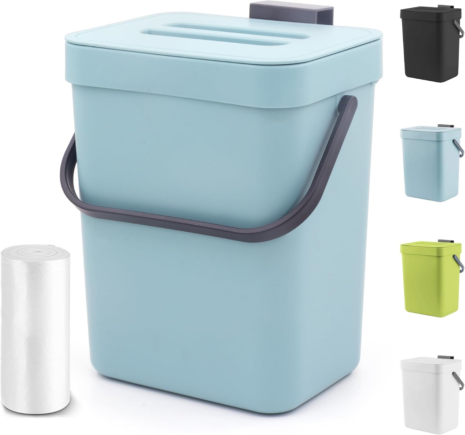 Aldernest 1.3 Gal Hanging Small Trash Can with Lid, Garbage Can 5L/Blue