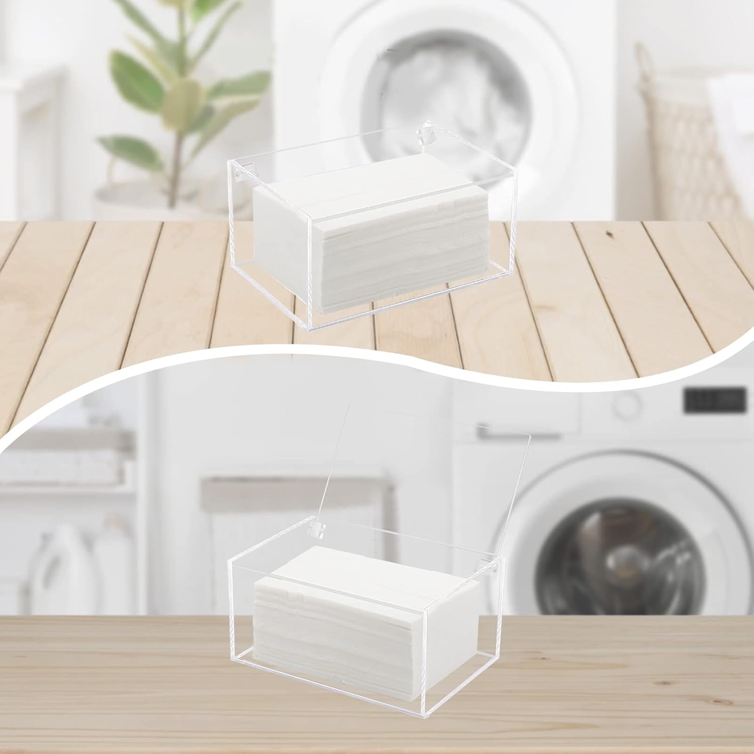 Aldernest Acrylic Dryer Laundry Sheet Holder Dispenser Clear Container Box with Lid, 0.49 kg