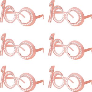Brackenly 100th Birthday Glasses - 6 Pairs Rose Gold 100 Years Old Glasses with Rhinestones Frame