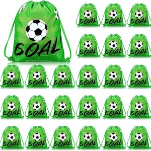 Aldernest 24 Pcs Soccer Drawstring Party Favor Bags for Kids Birthday, 1 Count (Pack of 24), Green