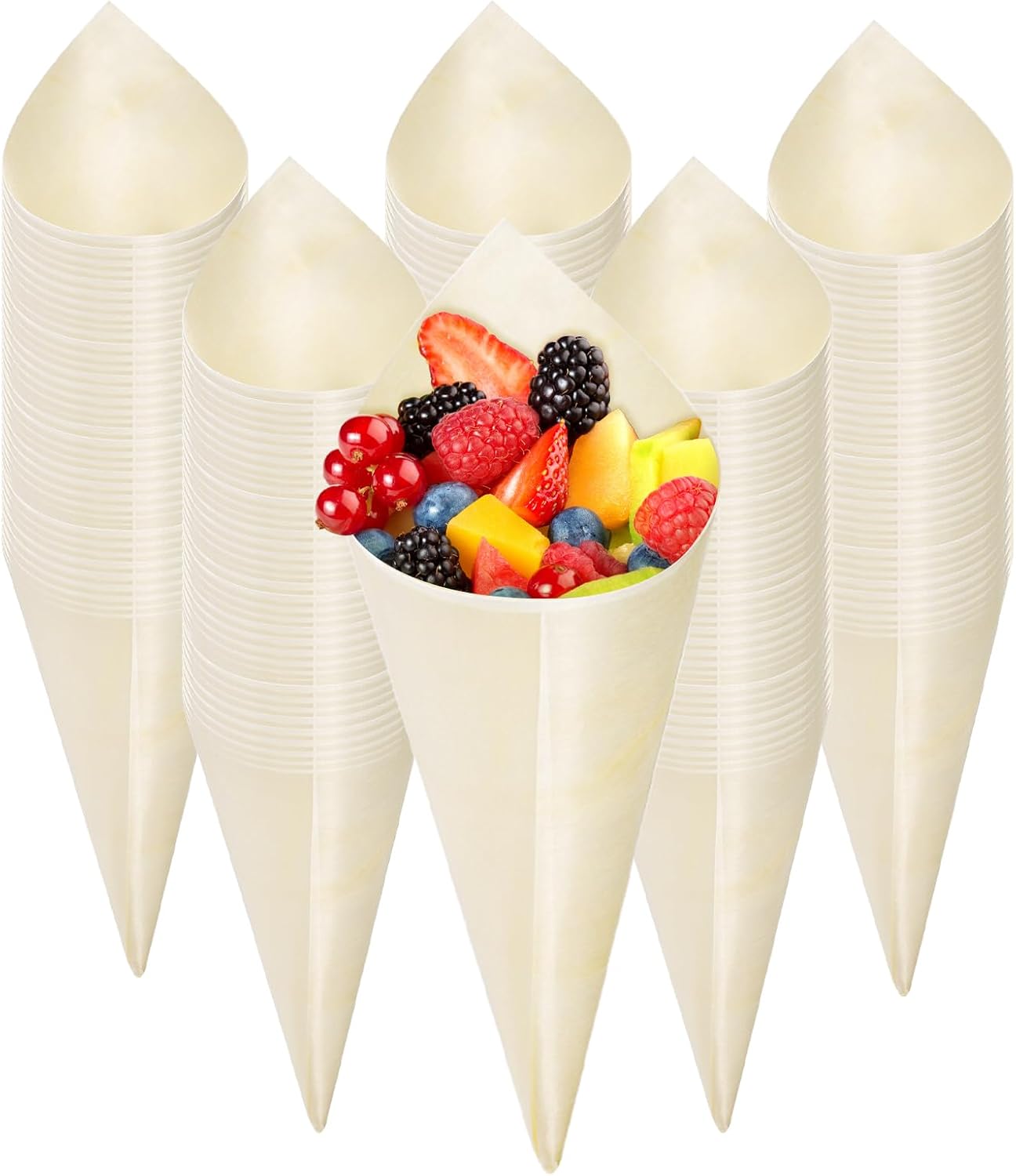 Aldernest 200 Piece Disposable Wood Charcuterie Cone, 1.2 pounds, 4 inches (width) x 7 inches (height), White