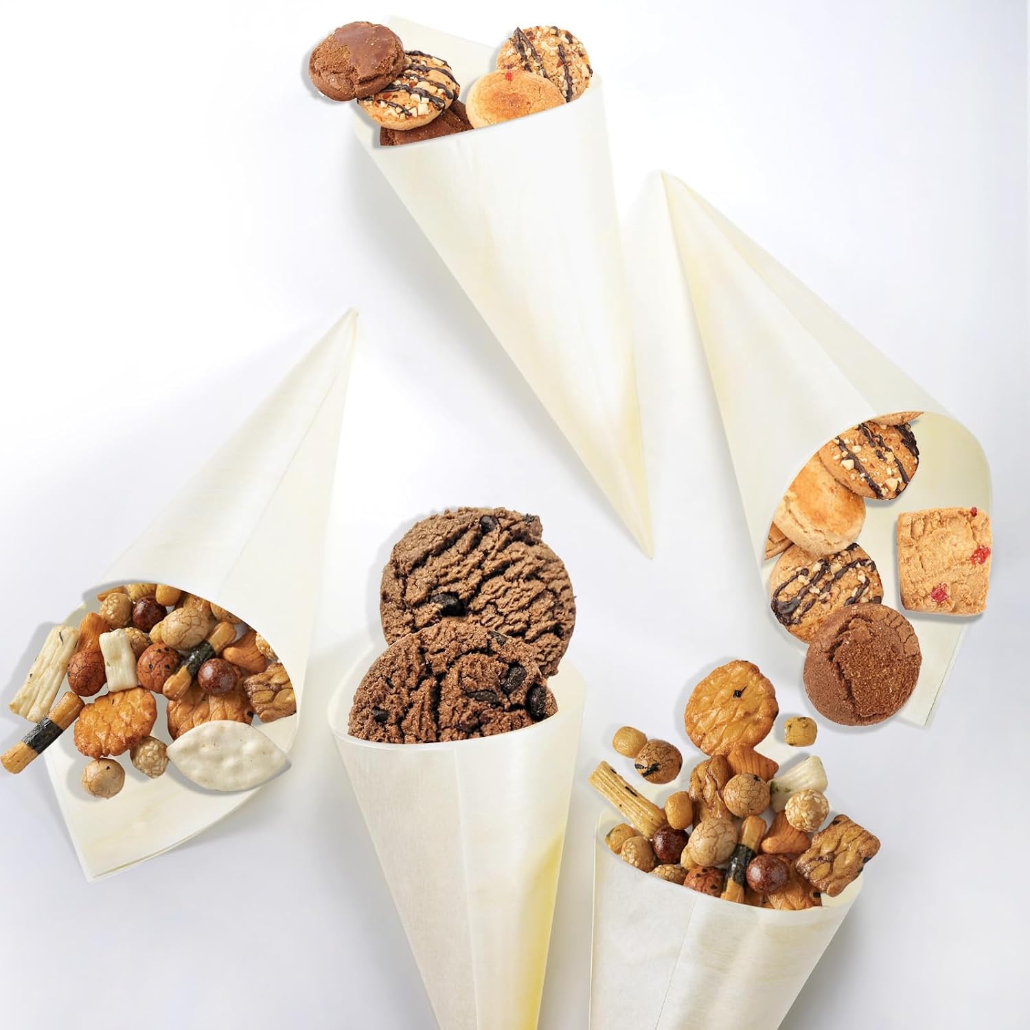 Aldernest 200 Piece Disposable Wood Charcuterie Cone, 1.2 pounds, 4 inches (width) x 7 inches (height), White