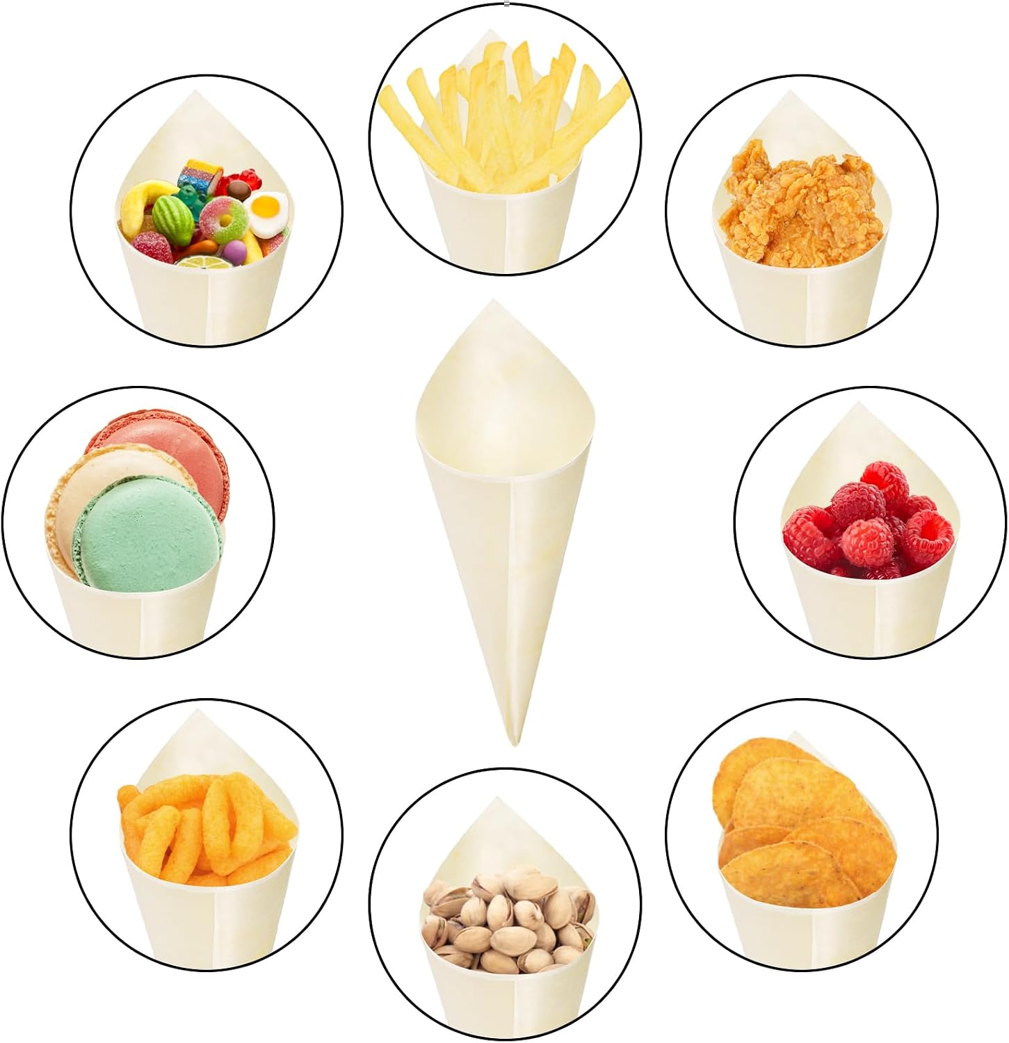 Aldernest 200 Piece Disposable Wood Charcuterie Cone, 1.2 pounds, 4 inches (width) x 7 inches (height), White