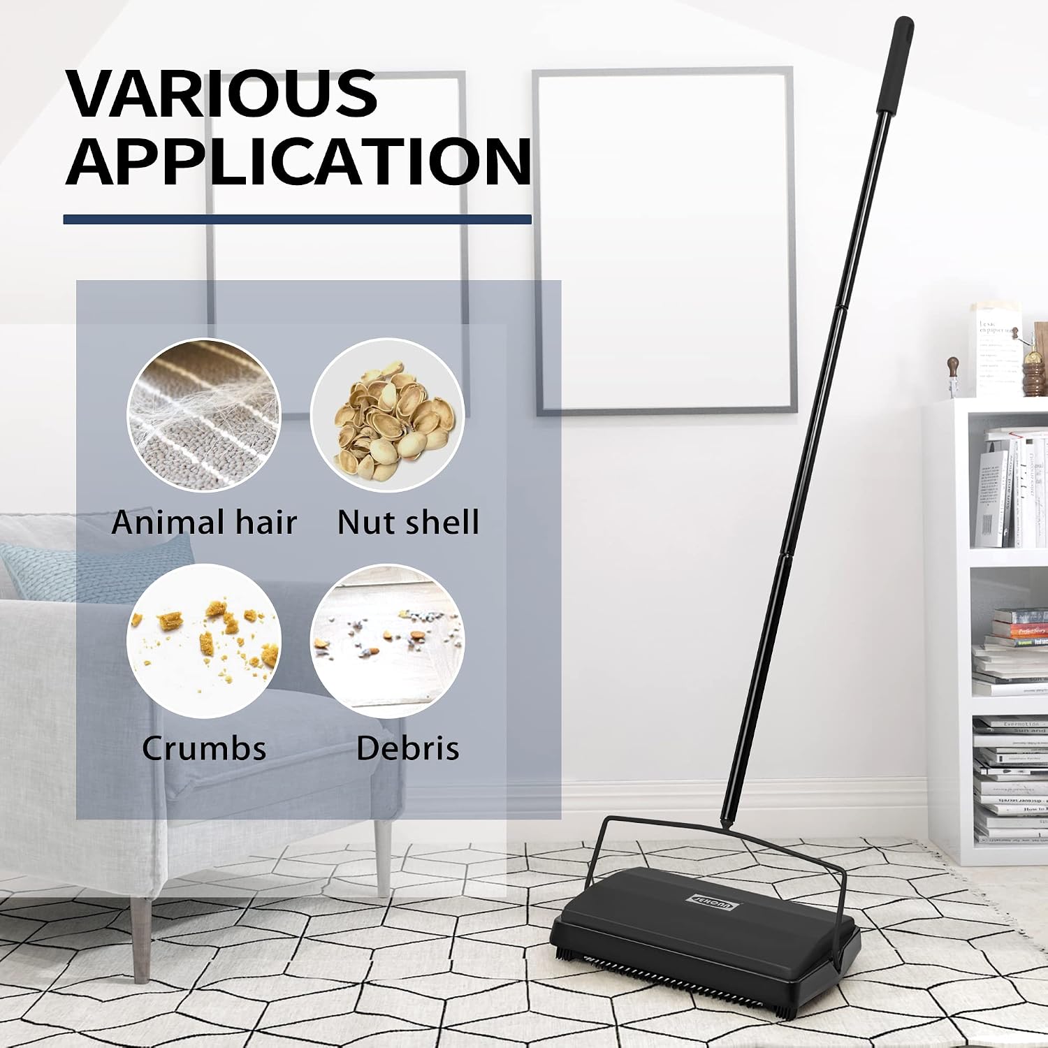 Elmgate Carpet Floor Sweeper Manual with Horsehair, 3 pounds