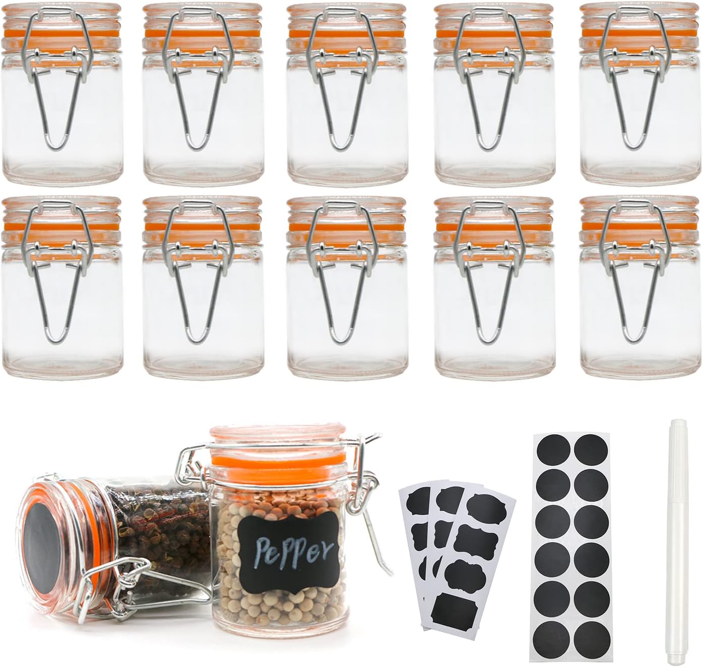 Aldernest 1.7 oz Mini Glass Spice Jars with Labels, 2.4 pounds, Small, transparent, 12 Count