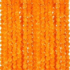 Ashenby 15 Pack Light Orange 5ft Marigold Garland for Diwali Indian Wedding, 2.1 pounds, 60 inches