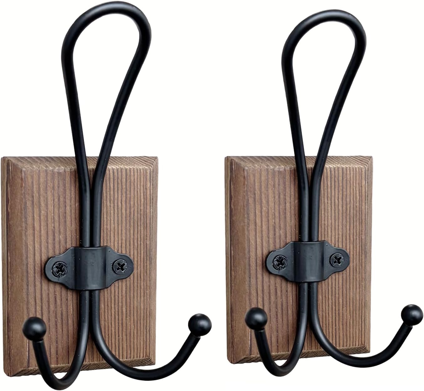 HearthKova 2 Pack Towel Hooks for Bathrooms, Farmhouse Decorative Wood Wall Hooks, 16 ounces, Brown